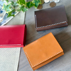 国産レザー使用　レジ前でスムーズなお支払い　ふたつ折り財布　小さい財布  コンパクト財布 3枚目の画像