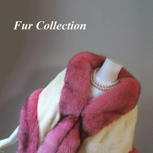 一点豪華主義☆ SALE ピンク×ホワイトミンクケープストール新品  