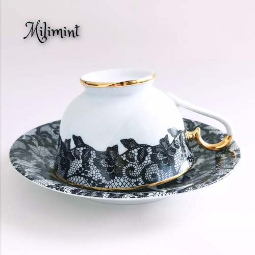 黒猫と夜の庭ティーセット(カップ＆ソーサー1点、19.8cmプレート1点