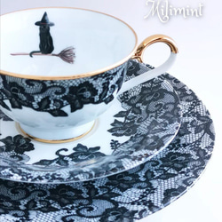 黒猫と夜の庭ティーセット(カップ＆ソーサー1点、19.8cmプレート1点