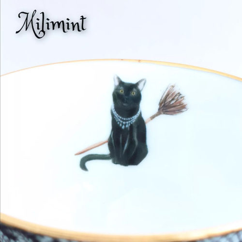黒猫と夜の庭ティーセット(カップ＆ソーサー1点、19.8cmプレート1点
