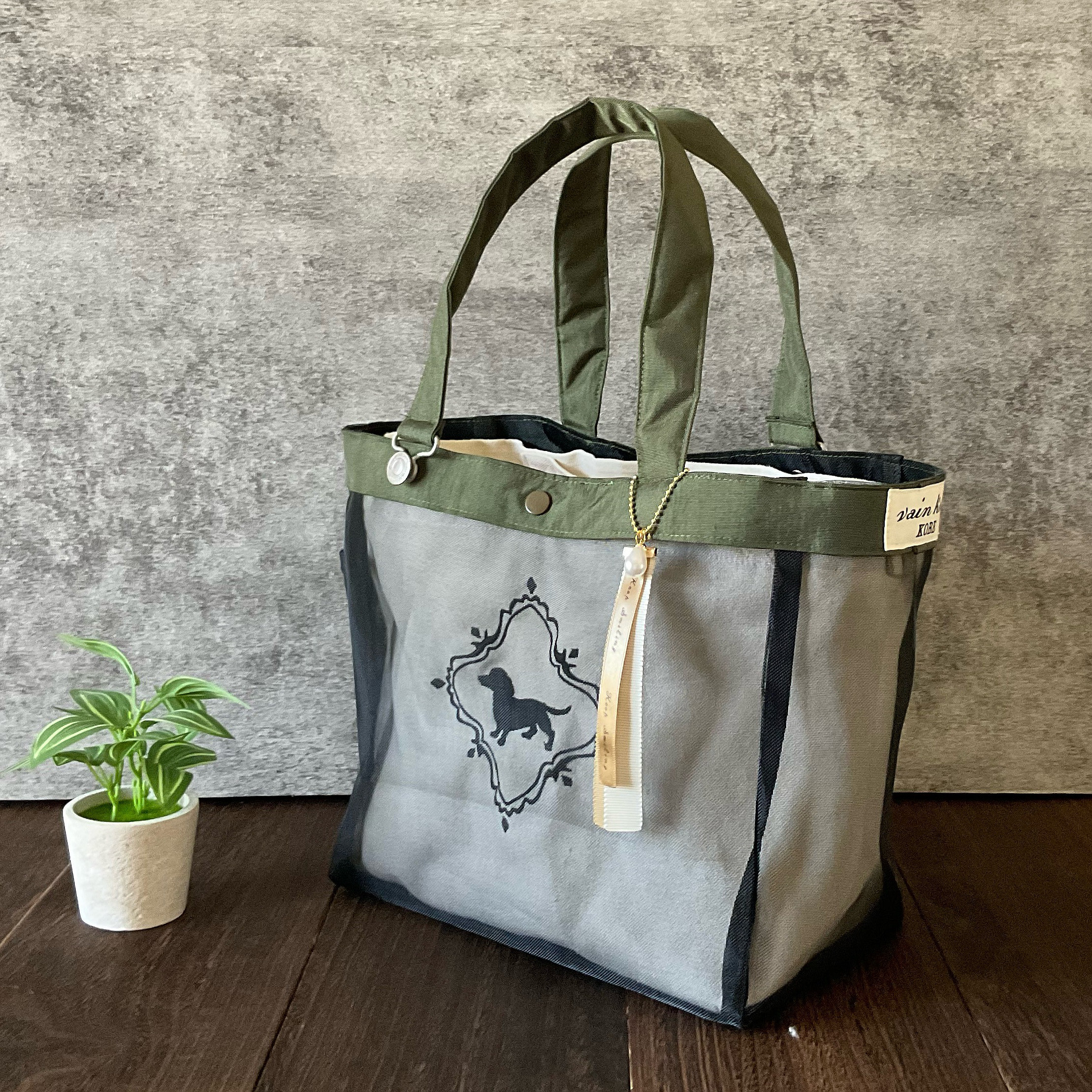 3wayトート　シルエット刺繍　メッシュバッグ（ブラック）