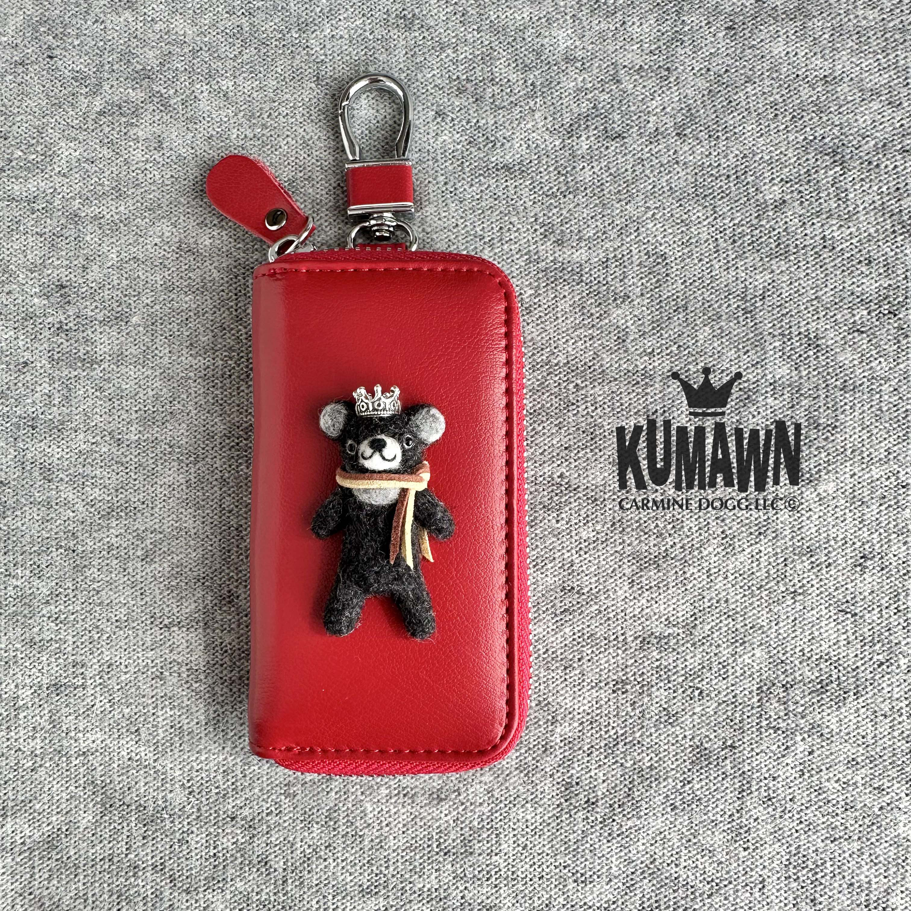 『KUMAWN/クマウン』カードポケット2個付き 便利なキーケース・牛革・多機能・スマートキー《レッド》