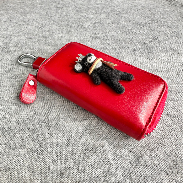 『KUMAWN/クマウン』カードポケット2個付き 便利なキーケース・牛革・多機能・スマートキー《レッド》 7枚目の画像
