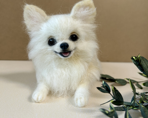 羊毛フェルト　にこにこリラックスチワワちゃん　クリーム系　送料無料 羊毛フェルト リラックスチワワ 送料無料 羊毛フェルト needle
