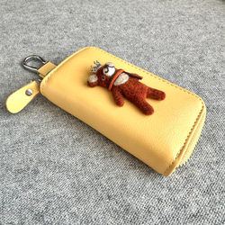 新モデル『KUMAWN/クマウン』カードポケット2個付き 便利なキーケース・牛革・多機能・スマートキー《たまごいろ》 8枚目の画像