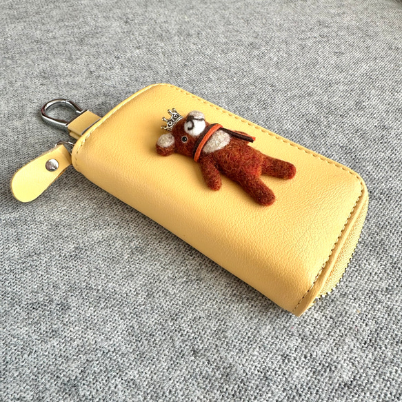 新モデル『KUMAWN/クマウン』カードポケット2個付き 便利なキーケース・牛革・多機能・スマートキー《たまごいろ》 8枚目の画像