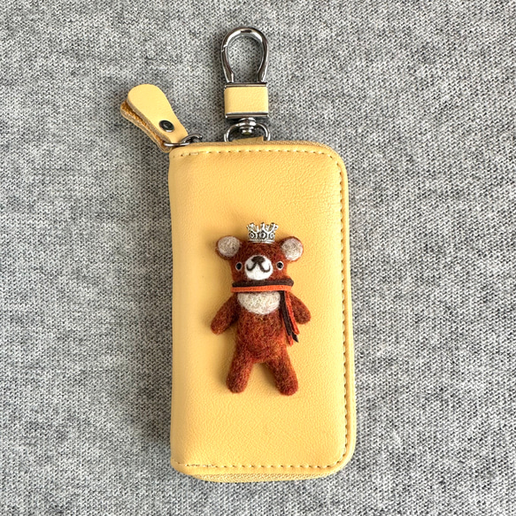 新モデル『KUMAWN/クマウン』カードポケット2個付き 便利なキーケース・牛革・多機能・スマートキー《たまごいろ》 9枚目の画像