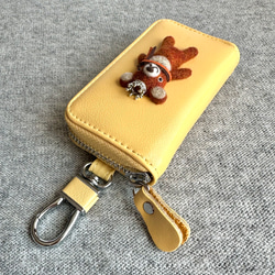 新モデル『KUMAWN/クマウン』カードポケット2個付き 便利なキーケース・牛革・多機能・スマートキー《たまごいろ》 6枚目の画像