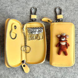 新モデル『KUMAWN/クマウン』カードポケット2個付き 便利なキーケース・牛革・多機能・スマートキー《たまごいろ》 2枚目の画像