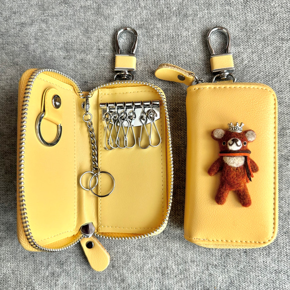 新モデル『KUMAWN/クマウン』カードポケット2個付き 便利なキーケース・牛革・多機能・スマートキー《たまごいろ》 2枚目の画像