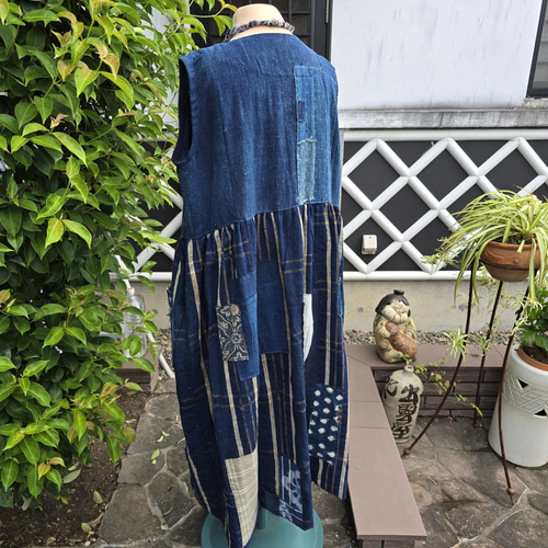 着物リメイク 手作り 地厚 BORO 襤褸 ジャンパースカート キュロット