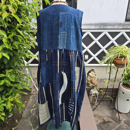 着物リメイク 手作り 地厚 BORO 襤褸 ジャンパースカート キュロット