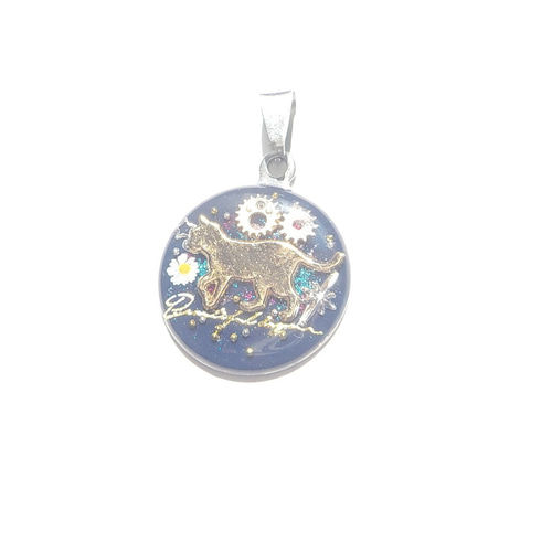 レジンアクセサリー 群青の宇宙 歩く猫 カジュアル レジン