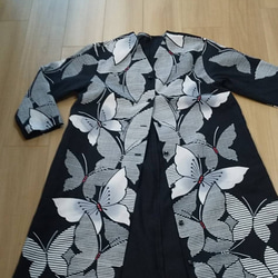 ワンピース 羽織物 ゆかた地 綿 黒地に白の蝶々 コシノジュンコ浴衣地