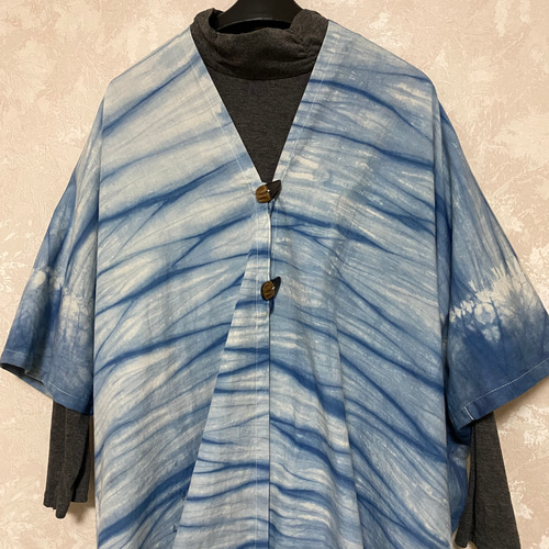184藍染めジャケット(筒巻き絞り染め)本藍、手染め、花、木の