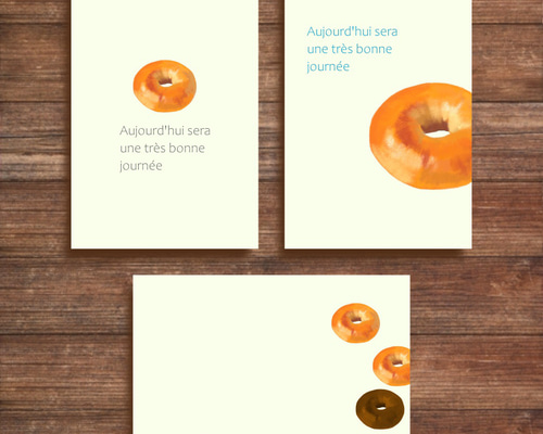 送料無料〈3枚セット〉＊ベーグルのイラスト ポストカード＊文字