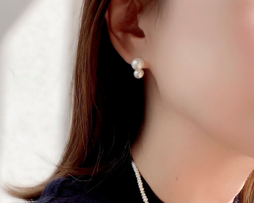 国産貝パールのツインピアス/イヤリング ピアス（スタッド・一粒） R