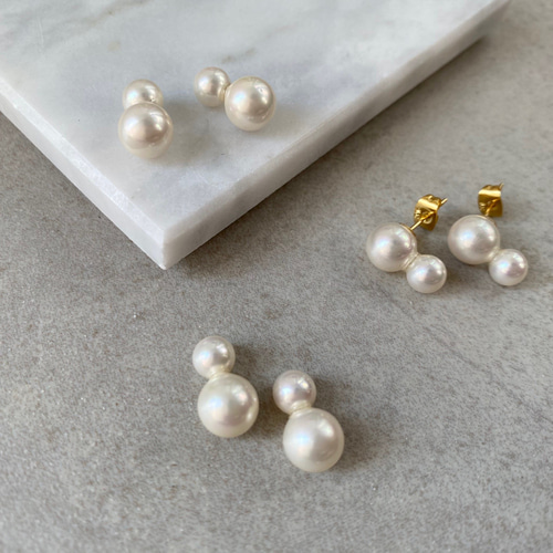 国産貝パールのツインピアス/イヤリング ピアス（スタッド・一粒） R