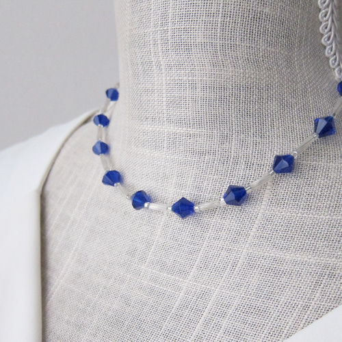 ブルー ソロバン カット ガラス ビーズ ネックレス 青 群青 コバルト