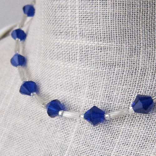 ブルー ソロバン カット ガラス ビーズ ネックレス 青 群青 コバルト