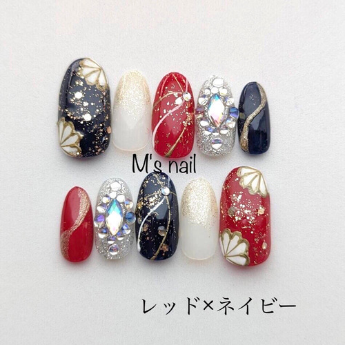 ネイルチップ 成人式 和柄 振袖 花 オーダーネイル ネイルチップオーダー