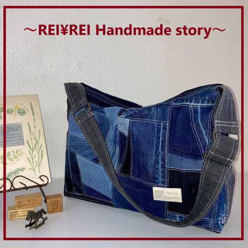 USEDデニムリメイク ボストンバッグ ショルダーバッグ2way USEDデニム