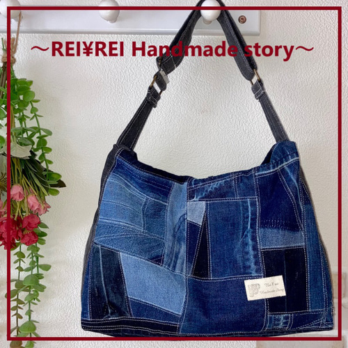 新作！ワンショルダートートバッグ♡USEDデニム♡パッチワーク♡2way  