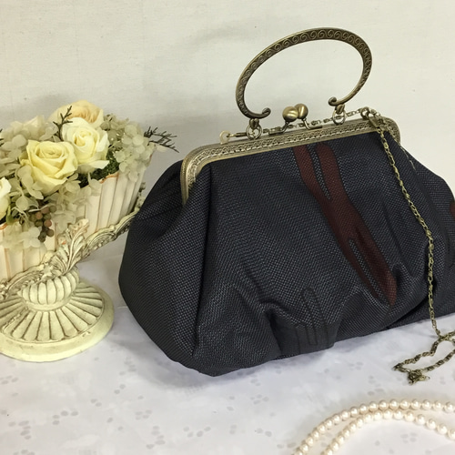 花ぷらら・オリジナル・1点物・大島紬・ハンドメイド・カバン・がま口バック・大きめ・花柄・お洒落・207 花ぷらら・オリジナル・1点物・大島紬・ハンドメイド・カバン・がま口バック・大きめ・花柄・お洒落・207