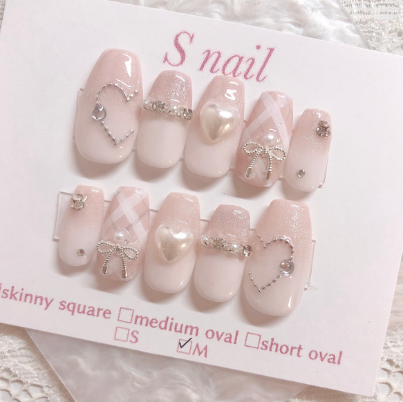 【No.013】ネイルチップ♡チェック柄♡ハート♡リボン♡ブルー系 87713ddff40fae660e9b19a2e130c6