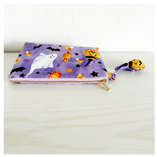 ハロウィン柄ポーチ【ジャックオーランタン付き】ファスナー・ポーチ