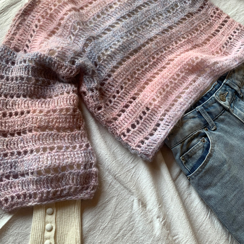 お客様オーダー例♡ ふんわりピンクグラデーション*ﾟ ふわふわグラデーションセーター【七分袖】ピンク系 【送料無料