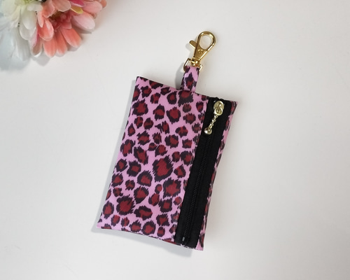 再販！リール付き♪キーケース♪ヒョウ柄 ピンク ギャル系 女の子用