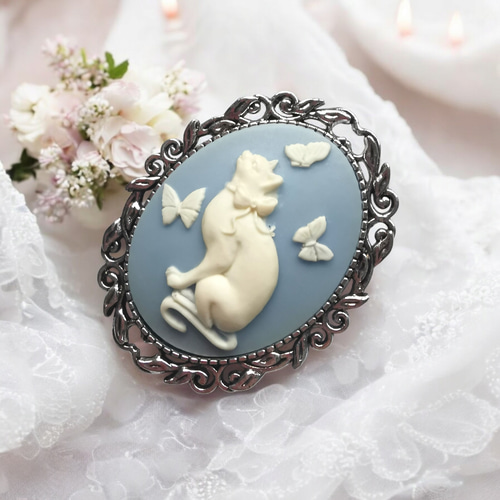 Cameo Brooch #35 カメオ ブローチ 猫 蝶 ブローチ Side*Forest Cameo Brooch #35 カメオ ブローチ 猫 蝶 ブローチ Side*Forest