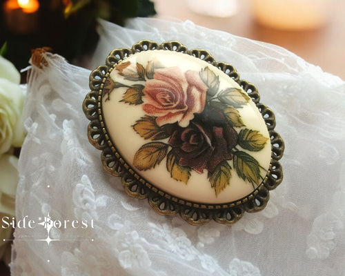 Cameo Brooch #38 カメオ ブローチ 薔薇 バラ ローズ ブローチ Side