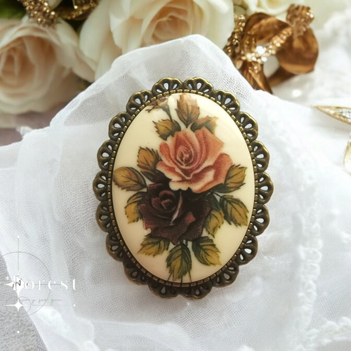Cameo Brooch #38 カメオ ブローチ 薔薇 バラ ローズ ブローチ Side