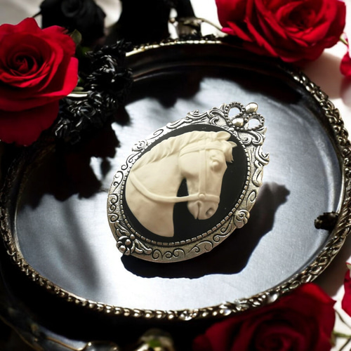 カメオブローチ Cameo Brooch #34 カメオ ブローチ 馬 ブローチ Side*Forest 通販