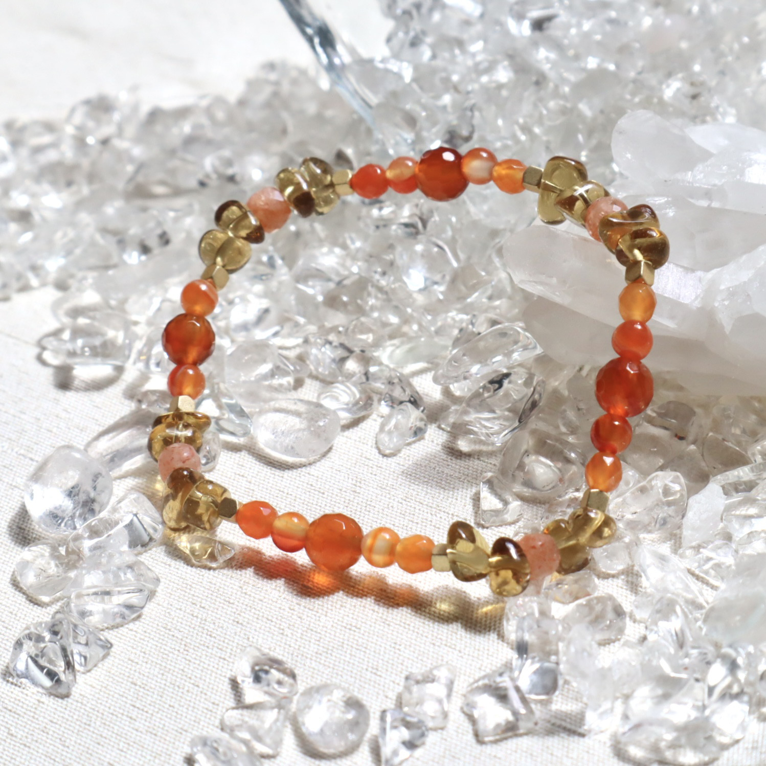 【1点限定】ポジティブブレスレットB 天然石 サンストーン　オレンジ シトリン 誕生石　クリスマスプレゼント　こっくり秋