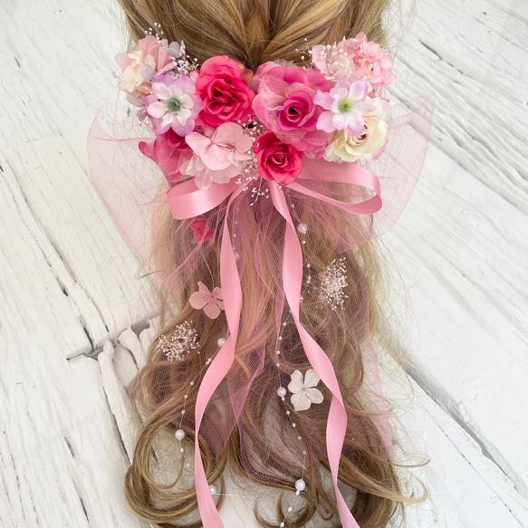 ブーケの様な髪飾り ヘッドドレス ピンク ヘッドドレス（アクセサリー  