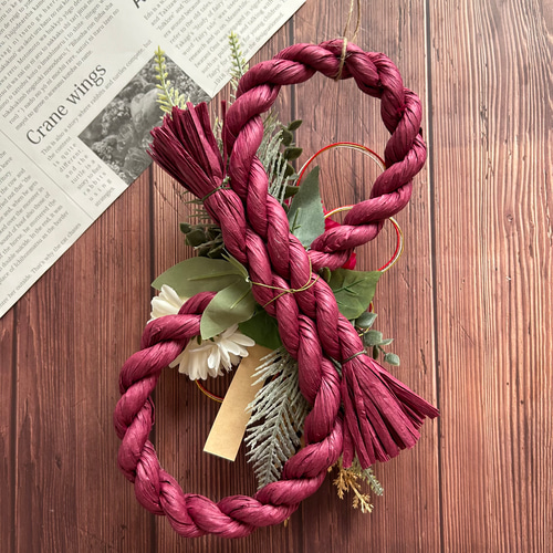 No.53 八の字カラーしめ縄リース2025 ハンドメイドお正月飾り玄関