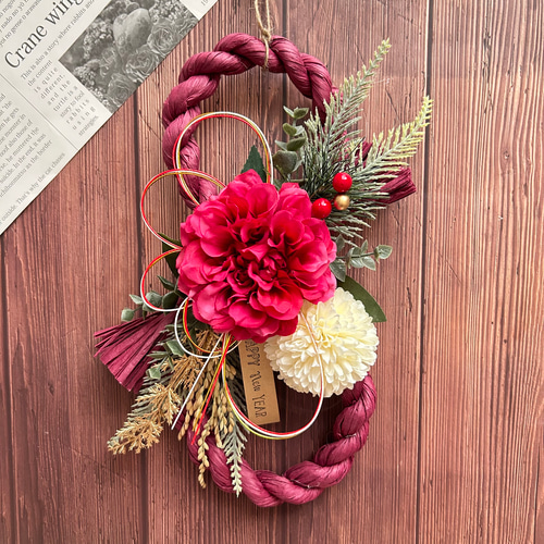 No.53 八の字カラーしめ縄リース2025 ハンドメイドお正月飾り玄関