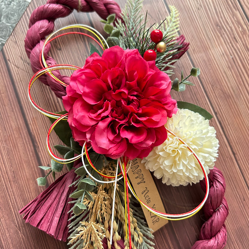 No.53 八の字カラーしめ縄リース2025 ハンドメイドお正月飾り玄関