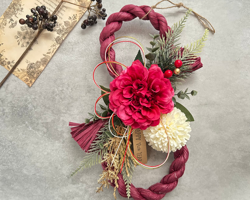 No.53 八の字カラーしめ縄リース2025 ハンドメイドお正月飾り玄関