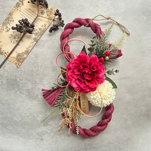 No.53 八の字カラーしめ縄リース2025 ハンドメイドお正月飾り玄関