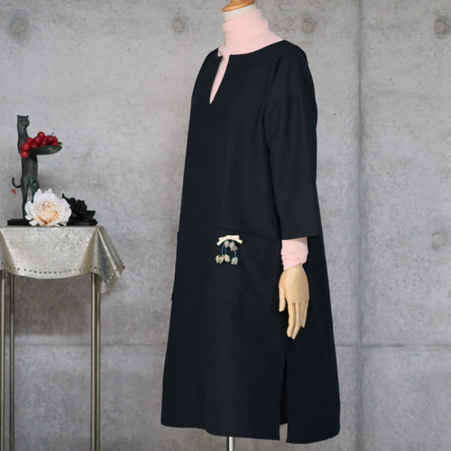 紬のチュニック ブローチ付き Lサイズ 着物リメイク チュニック COCORO