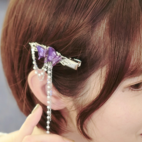 5.5cmヘアクリップ♪青い蝶 紫の蝶。モルフォ蝶 オオルリアゲハ。蝶々
