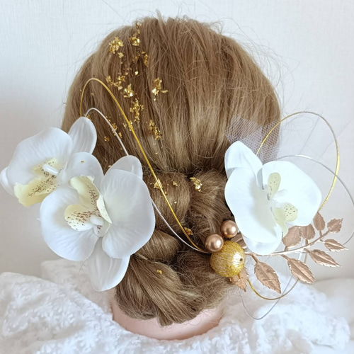 和装　成人式　ヘアパーツ　胡蝶蘭　造花 胡蝶蘭髪飾り 成人式用髪飾り 結婚式 髪飾り成人式 髪飾りヘア飾り