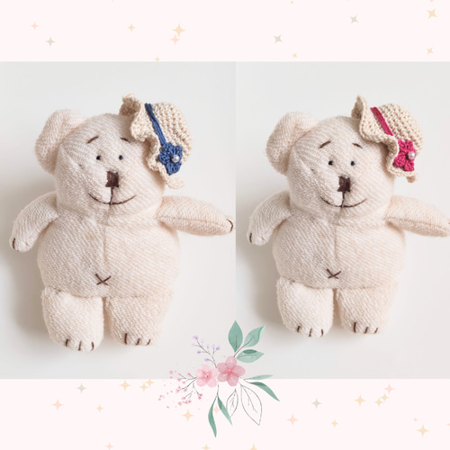ぬいぐるみ用】フリフリ帽子2つセット（赤＆青の花） ひもを通