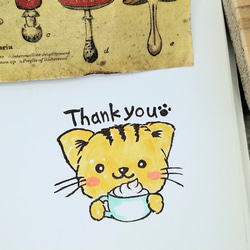 消しゴムはんこ　255　ねこ　カプチーノ　ありがとう　Thankyou　トラ猫　スタンプ　はんこ 1枚目の画像