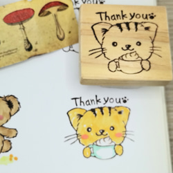 消しゴムはんこ　255　ねこ　カプチーノ　ありがとう　Thankyou　トラ猫　スタンプ　はんこ 2枚目の画像